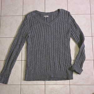Croft & Barrow Grey Cable Knit V Neck Sweater